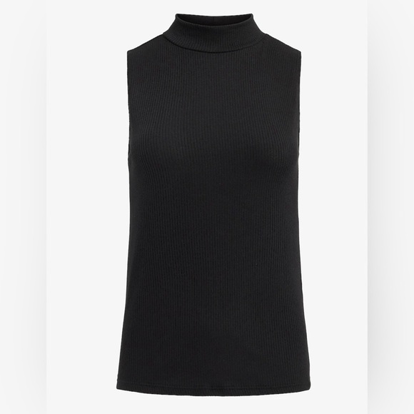 Express Black Ribbed Fitted Mock Neck Tank NWT - Picture 1 of 4